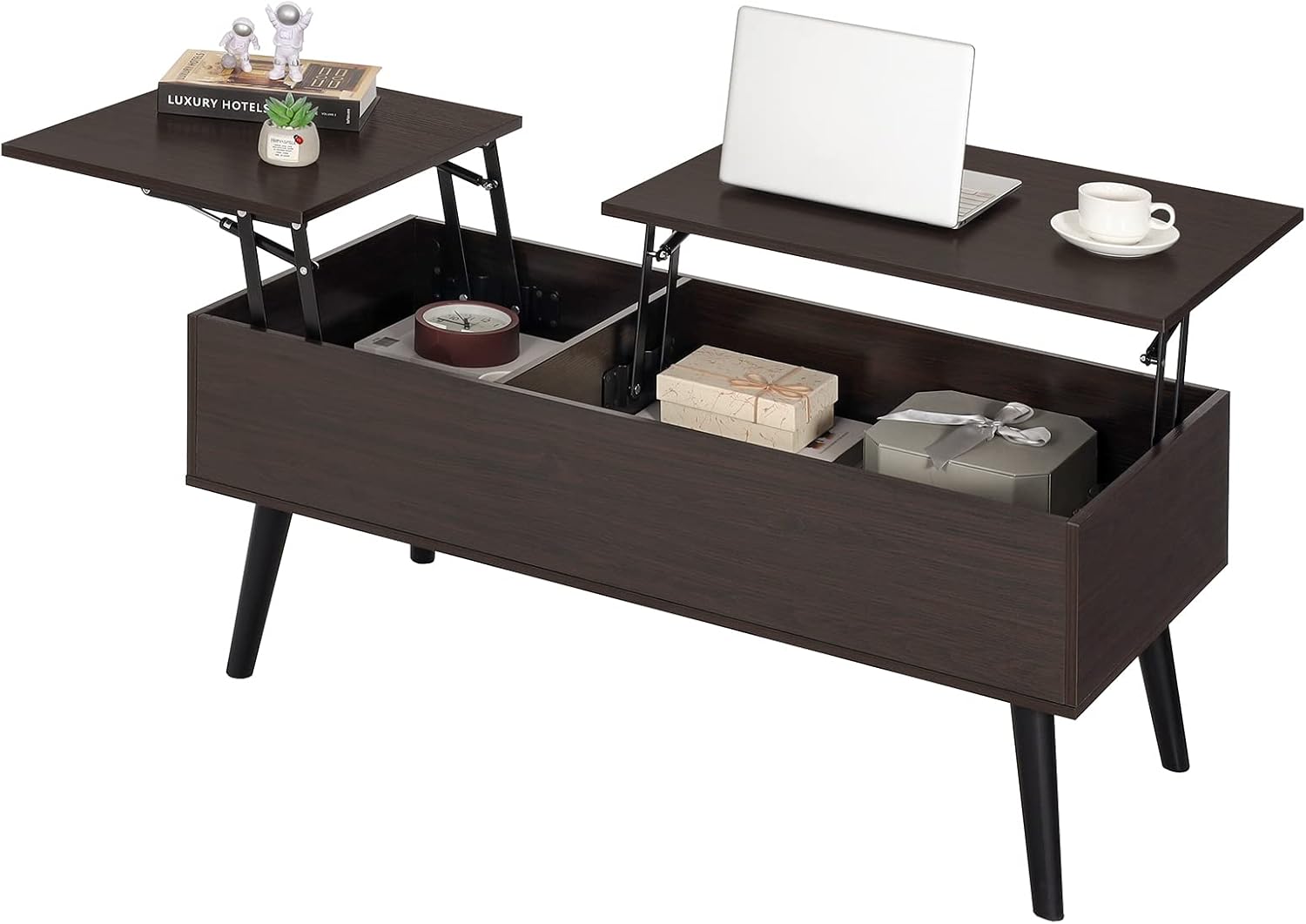 Iwell Mid Century Modern Coffee Table with Storage Shelf for Living Room, Boho Cocktail Table, TV Table, Rectangular Sofa Table, Office Table, Solid Elegant Functional Table, Rustic Brown - Image 12