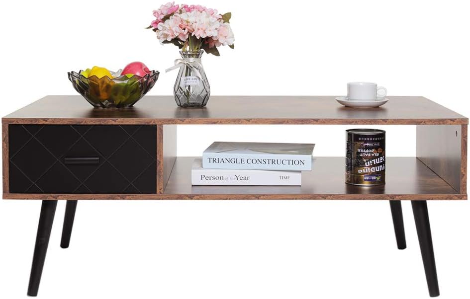 Iwell Mid Century Modern Coffee Table with Storage Shelf for Living Room, Boho Cocktail Table, TV Table, Rectangular Sofa Table, Office Table, Solid Elegant Functional Table, Rustic Brown - Image 17