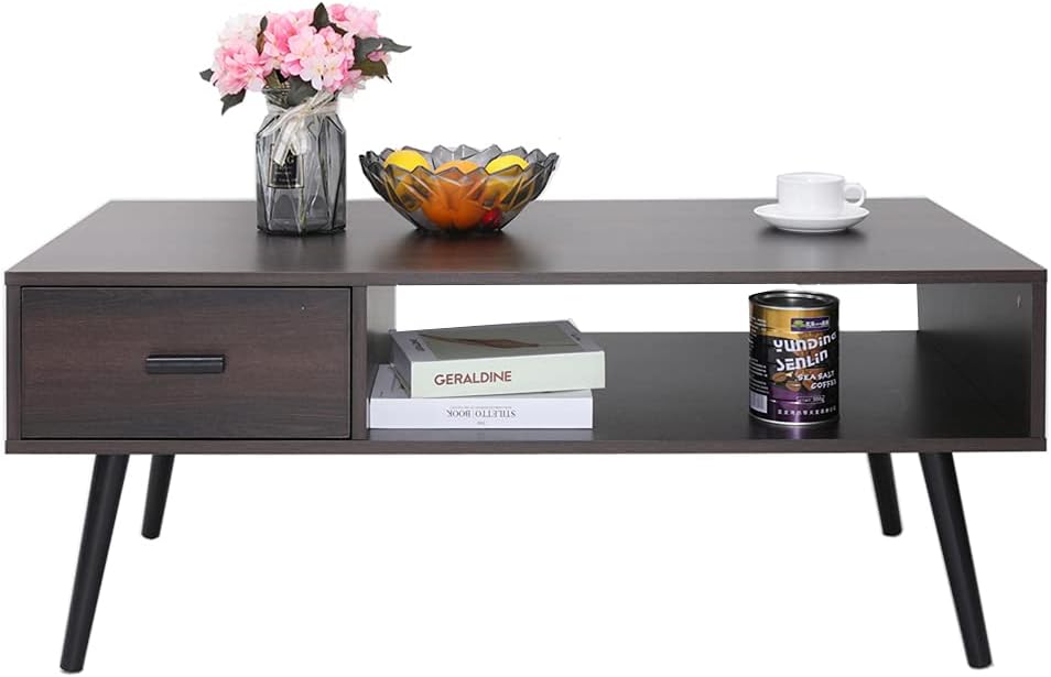 Iwell Mid Century Modern Coffee Table with Storage Shelf for Living Room, Boho Cocktail Table, TV Table, Rectangular Sofa Table, Office Table, Solid Elegant Functional Table, Rustic Brown - Image 11
