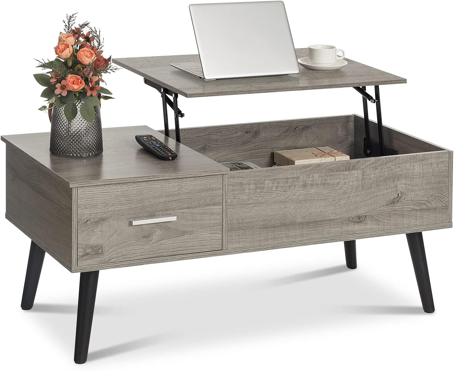 Iwell Mid Century Modern Coffee Table with Storage Shelf for Living Room, Boho Cocktail Table, TV Table, Rectangular Sofa Table, Office Table, Solid Elegant Functional Table, Rustic Brown - Image 10