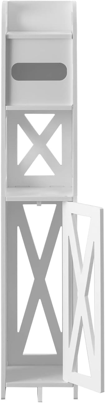 J JINXIAMU Small Bathroom Storage,Bathroom Storage Cabinet with Toilet Paper Holder Insert,Bathroom Stand for Small Space,White - Image 6