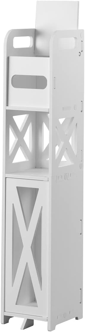 J JINXIAMU Small Bathroom Storage,Bathroom Storage Cabinet with Toilet Paper Holder Insert,Bathroom Stand for Small Space,White - Image 5