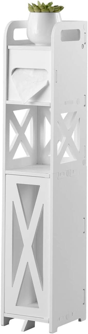 J JINXIAMU Small Bathroom Storage,Bathroom Storage Cabinet with Toilet Paper Holder Insert,Bathroom Stand for Small Space,White - Image 4