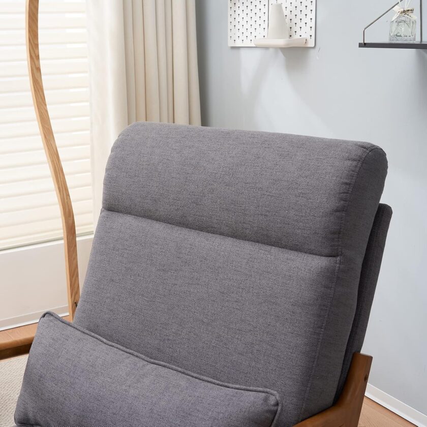JOYBASE Lounge Accent Chair, Mid Century Modern Chair, High Back Chair, Wood Frame Armchair, Comfy Reading Chair for Living Room, Office, Bedroom (Dark Grey, Fabric) - Image 8