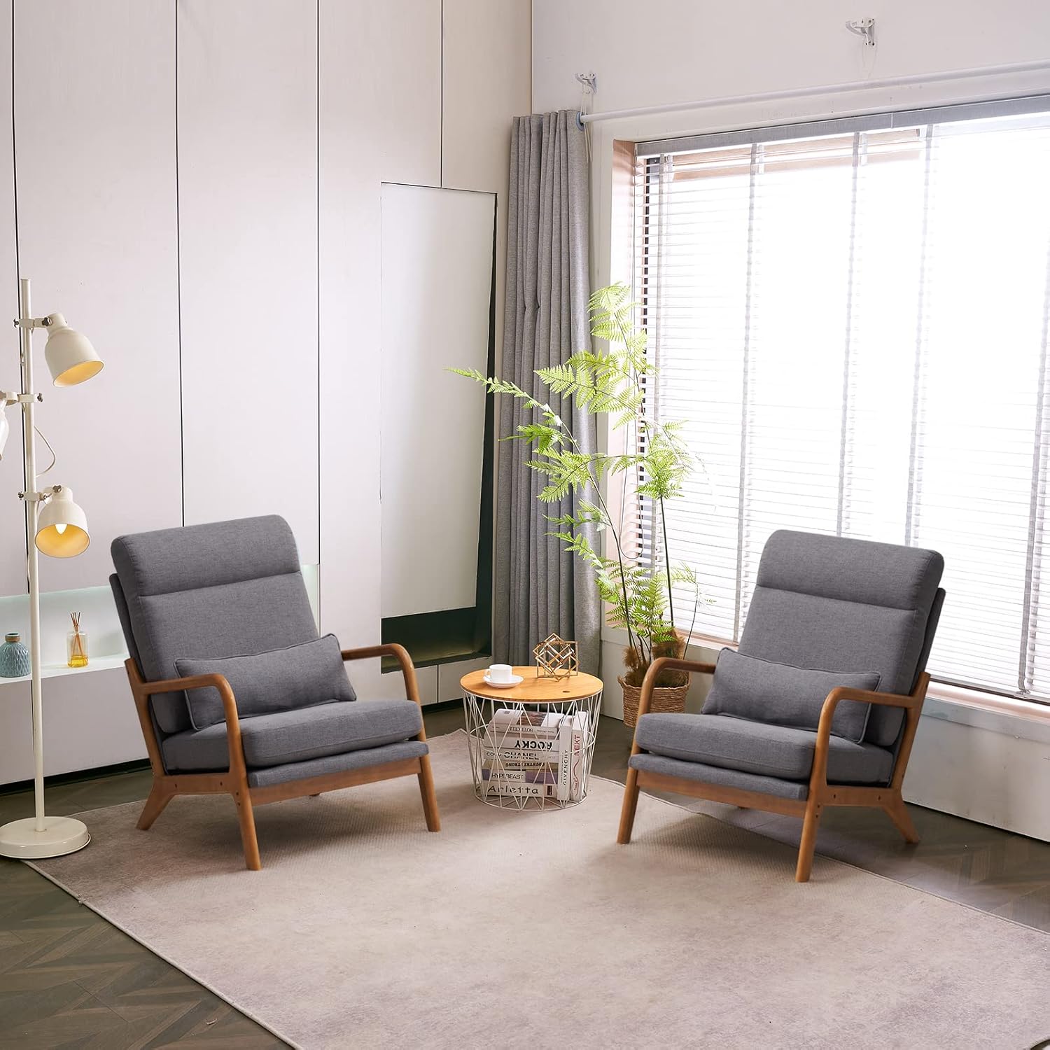 JOYBASE Lounge Accent Chair, Mid Century Modern Chair, High Back Chair, Wood Frame Armchair, Comfy Reading Chair for Living Room, Office, Bedroom (Dark Grey, Fabric) - Image 6