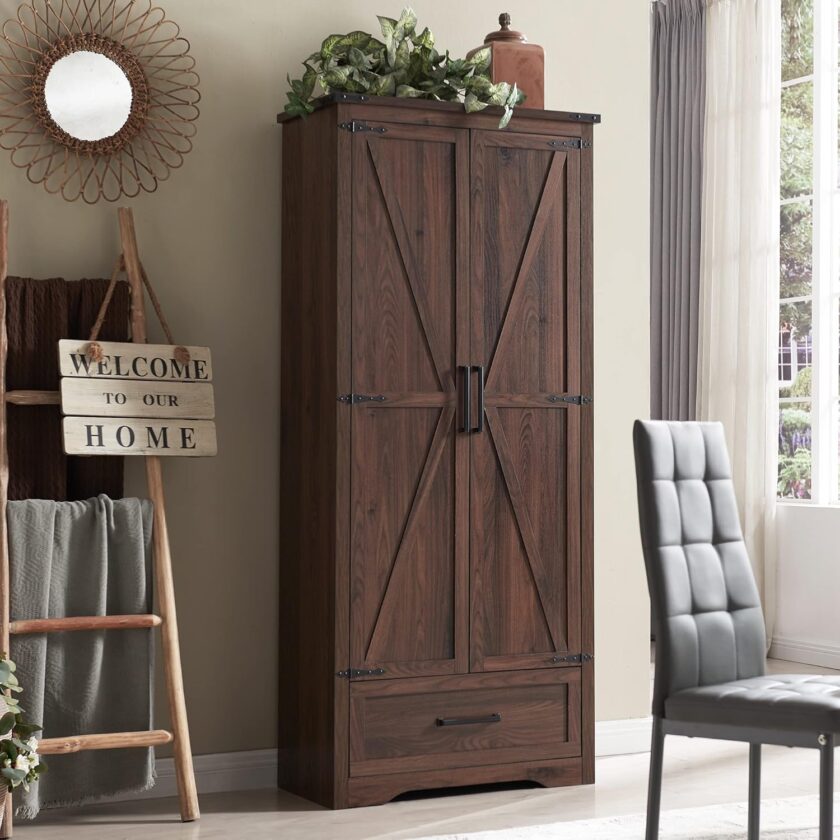 JXQTLINGMU Farmhouse Storage Cabinet with Adjustable Shelves, Bathroom Storage Cabinet with Drawer & 2 Barn Doors, Versatile Storage for Bathroom, Laundry Room, Living Room, Kitchen, Black - Image 9