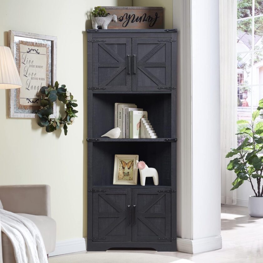 JXQTLINGMU Farmhouse Storage Cabinet with Adjustable Shelves, Bathroom Storage Cabinet with Drawer & 2 Barn Doors, Versatile Storage for Bathroom, Laundry Room, Living Room, Kitchen, Black - Image 12
