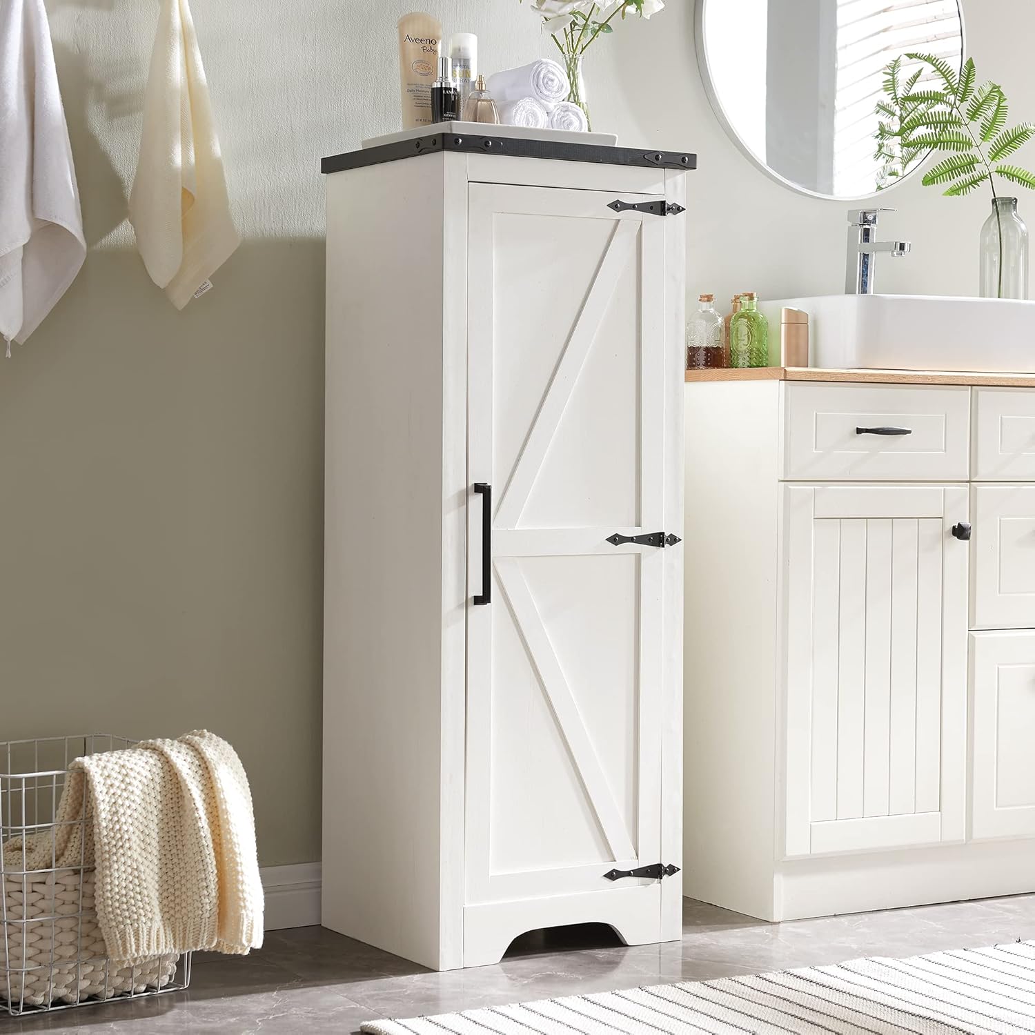 JXQTLINGMU Farmhouse Storage Cabinet with Adjustable Shelves, Bathroom Storage Cabinet with Drawer & 2 Barn Doors, Versatile Storage for Bathroom, Laundry Room, Living Room, Kitchen, Black - Image 13