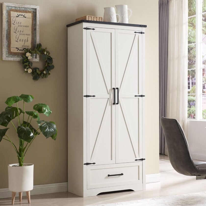 JXQTLINGMU Farmhouse Storage Cabinet with Adjustable Shelves, Bathroom Storage Cabinet with Drawer & 2 Barn Doors, Versatile Storage for Bathroom, Laundry Room, Living Room, Kitchen, Black - Image 10