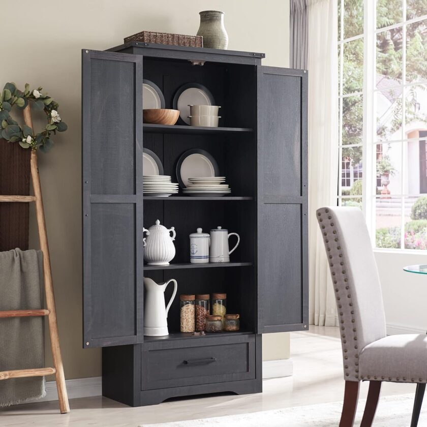 JXQTLINGMU Farmhouse Storage Cabinet with Adjustable Shelves, Bathroom Storage Cabinet with Drawer & 2 Barn Doors, Versatile Storage for Bathroom, Laundry Room, Living Room, Kitchen, Black - Image 3