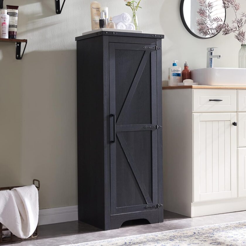 JXQTLINGMU Farmhouse Storage Cabinet with Adjustable Shelves, Bathroom Storage Cabinet with Drawer & 2 Barn Doors, Versatile Storage for Bathroom, Laundry Room, Living Room, Kitchen, Black - Image 14