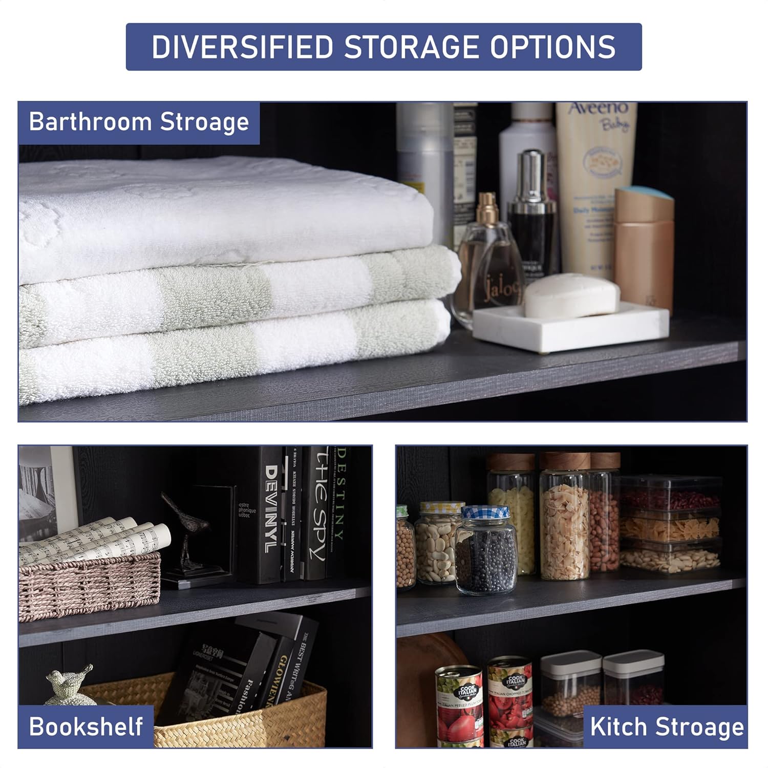 JXQTLINGMU Farmhouse Storage Cabinet with Adjustable Shelves, Bathroom Storage Cabinet with Drawer & 2 Barn Doors, Versatile Storage for Bathroom, Laundry Room, Living Room, Kitchen, Black - Image 4