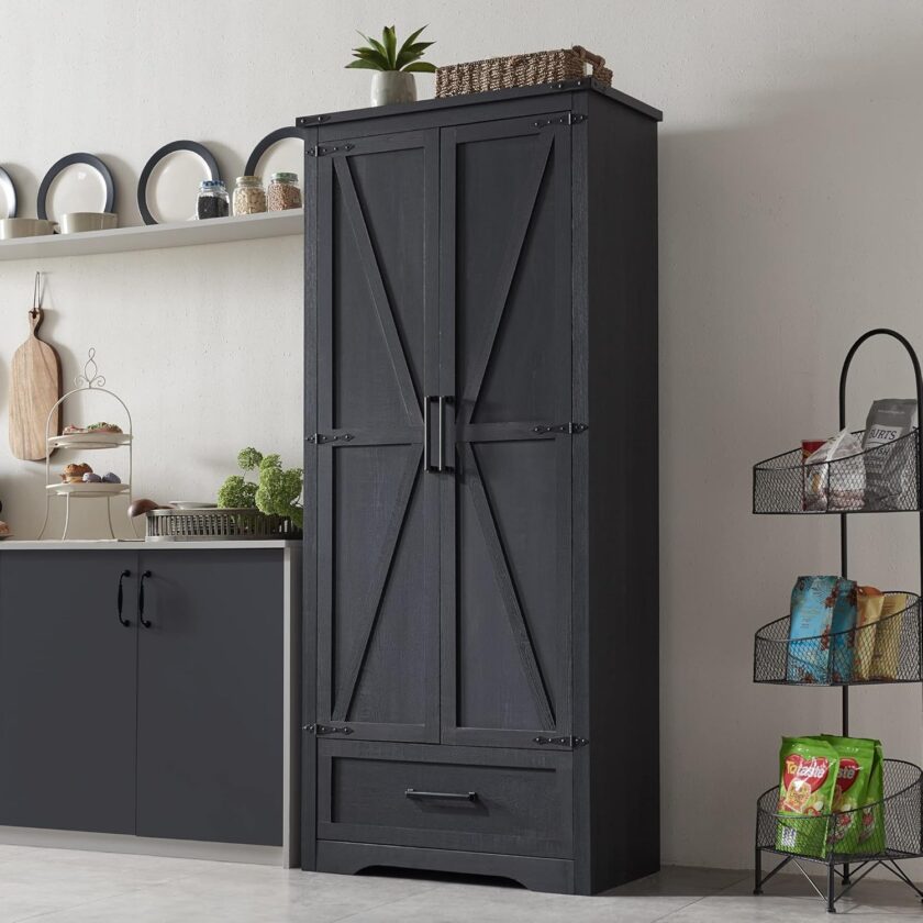 JXQTLINGMU Farmhouse Storage Cabinet with Adjustable Shelves, Bathroom Storage Cabinet with Drawer & 2 Barn Doors, Versatile Storage for Bathroom, Laundry Room, Living Room, Kitchen, Black - Image 5