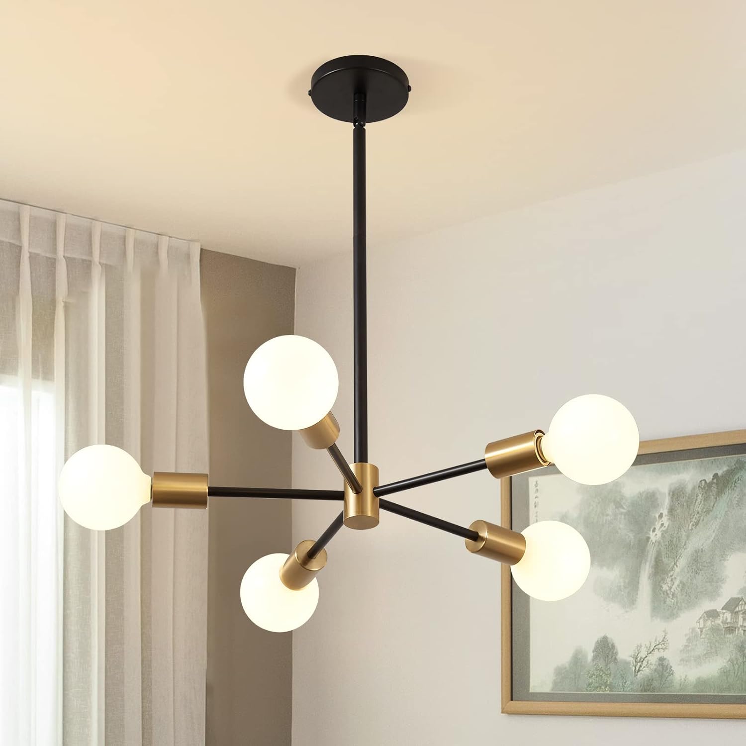 KAISITE Modern Sputnik Chandelier - 10-Light Ceiling Light Fixture Black and Gold Chandelier Height Adjustable Mid Century Pendant Sputnik Lighting for Dining Room Living Room Bedroom Farmhouse - Image 13