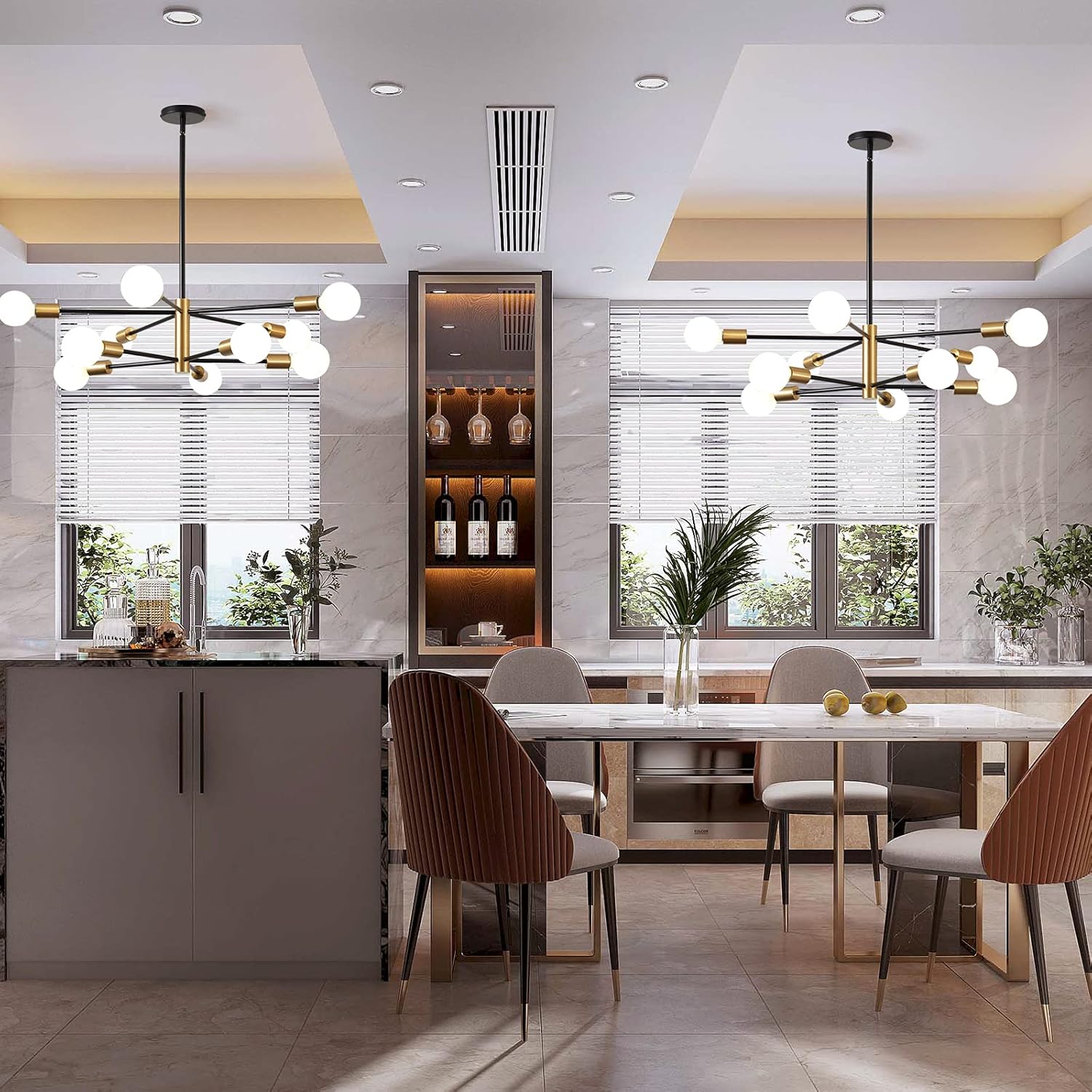 KAISITE Modern Sputnik Chandelier - 10-Light Ceiling Light Fixture Black and Gold Chandelier Height Adjustable Mid Century Pendant Sputnik Lighting for Dining Room Living Room Bedroom Farmhouse - Image 8