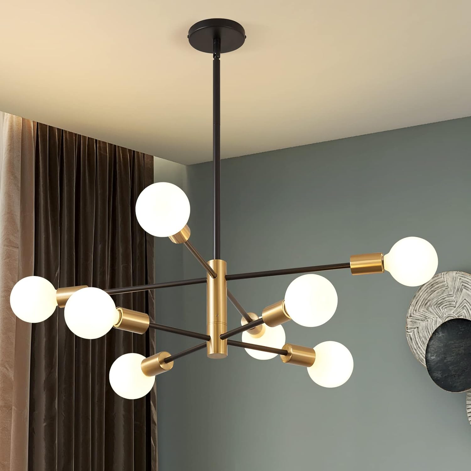 KAISITE Modern Sputnik Chandelier - 10-Light Ceiling Light Fixture Black and Gold Chandelier Height Adjustable Mid Century Pendant Sputnik Lighting for Dining Room Living Room Bedroom Farmhouse - Image 12