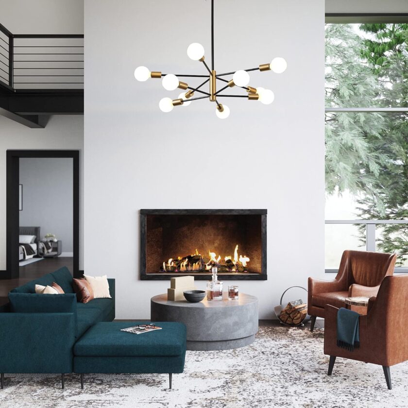 KAISITE Modern Sputnik Chandelier - 10-Light Ceiling Light Fixture Black and Gold Chandelier Height Adjustable Mid Century Pendant Sputnik Lighting for Dining Room Living Room Bedroom Farmhouse - Image 3