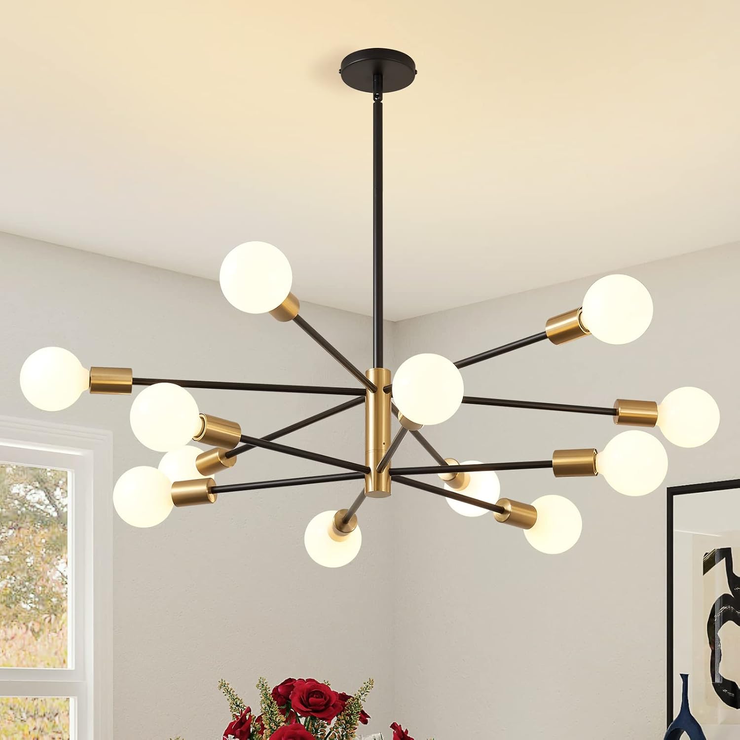KAISITE Modern Sputnik Chandelier - 10-Light Ceiling Light Fixture Black and Gold Chandelier Height Adjustable Mid Century Pendant Sputnik Lighting for Dining Room Living Room Bedroom Farmhouse - Image 10