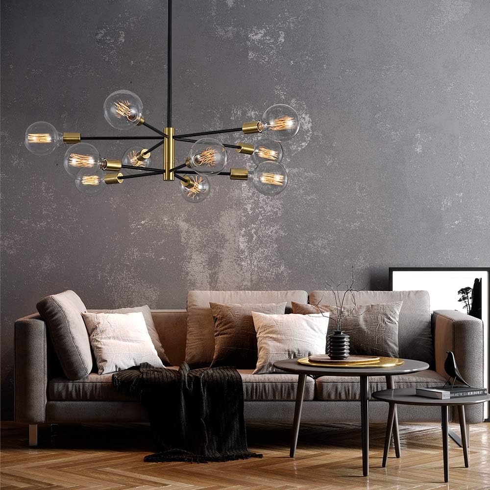 KAISITE Modern Sputnik Chandelier - 10-Light Ceiling Light Fixture Black and Gold Chandelier Height Adjustable Mid Century Pendant Sputnik Lighting for Dining Room Living Room Bedroom Farmhouse - Image 6