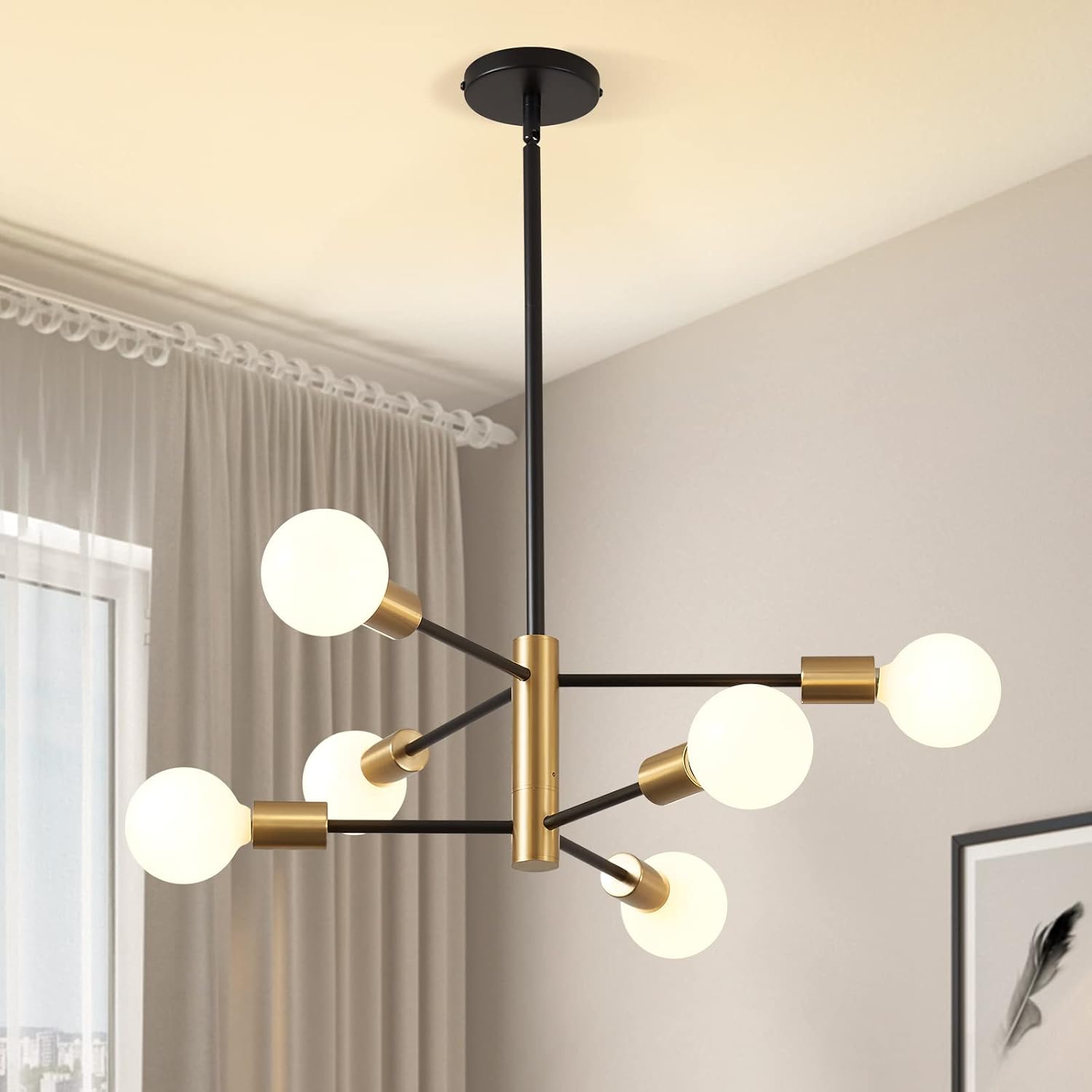 KAISITE Modern Sputnik Chandelier - 10-Light Ceiling Light Fixture Black and Gold Chandelier Height Adjustable Mid Century Pendant Sputnik Lighting for Dining Room Living Room Bedroom Farmhouse - Image 11