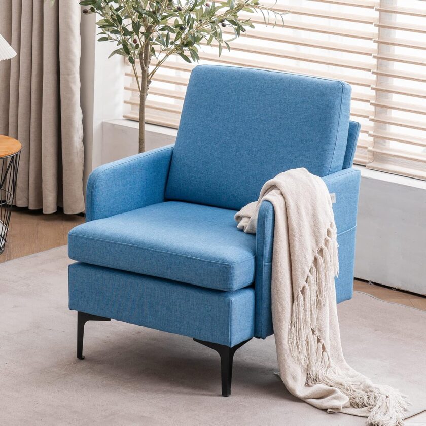 Karl home Accent Chair Upholstered Sofa Chair Teddy Fleece Modern Armchair Mid-Century Living Room Furniture, Pink - Image 9