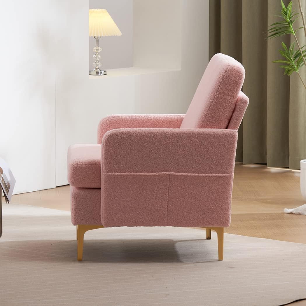 Karl home Accent Chair Upholstered Sofa Chair Teddy Fleece Modern Armchair Mid-Century Living Room Furniture, Pink - Image 4