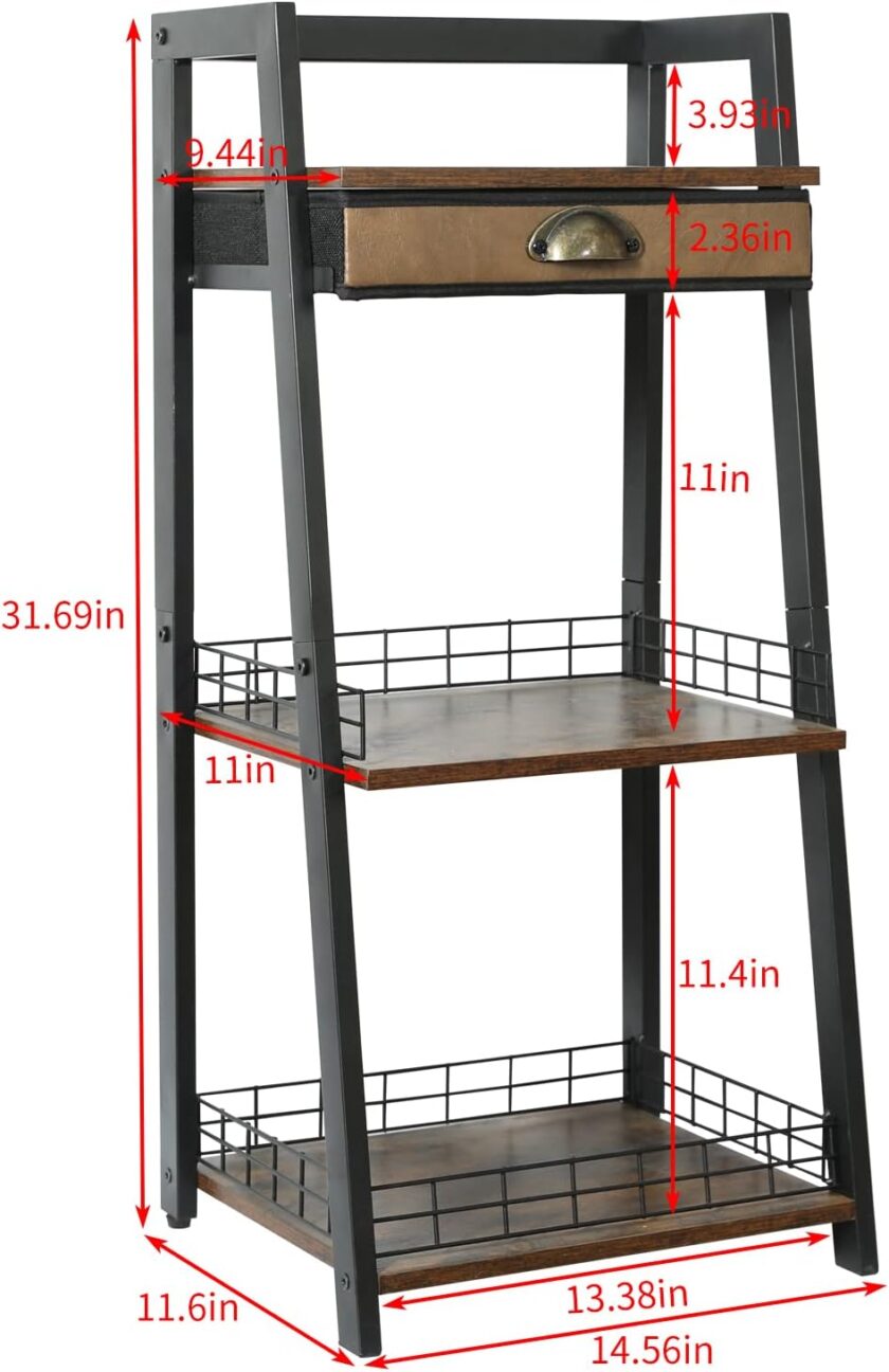 keomaisyto 3-Tier Bathroom Ladder Shelf, Bathroom Floor Storage Shelf with Drawer, Freestanding Tower Shelf, Open Shelving Unit for Bathroom Living Room Balcony - Image 3