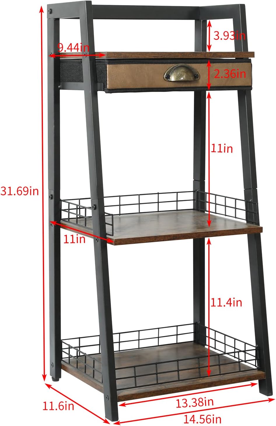 keomaisyto 3-Tier Bathroom Ladder Shelf, Bathroom Floor Storage Shelf with Drawer, Freestanding Tower Shelf, Open Shelving Unit for Bathroom Living Room Balcony - Image 3