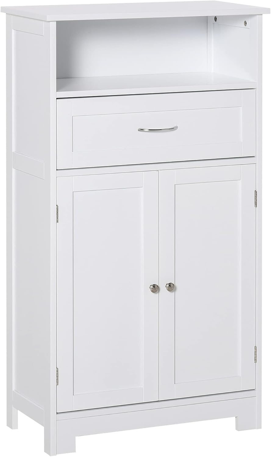 kleankin Modern Bathroom Floor Cabinet, Free Standing Storage Cupboard, Linen Cabinet with Drawer and Adjustable Shelf, White