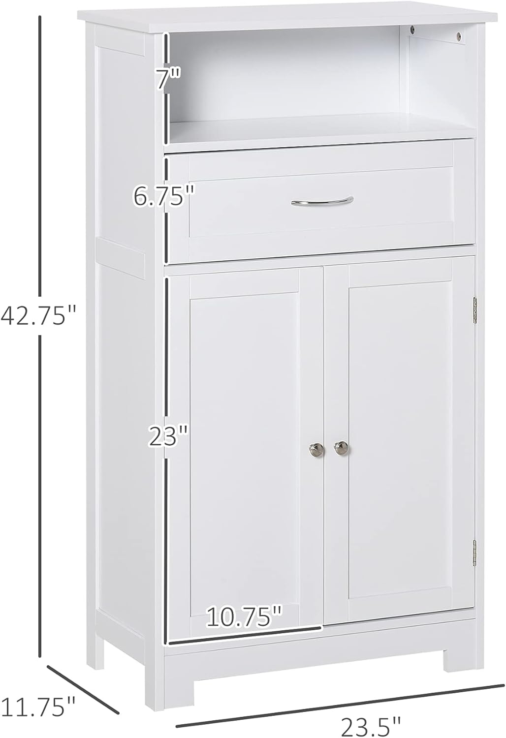 kleankin Modern Bathroom Floor Cabinet, Free Standing Storage Cupboard, Linen Cabinet with Drawer and Adjustable Shelf, White - Image 3