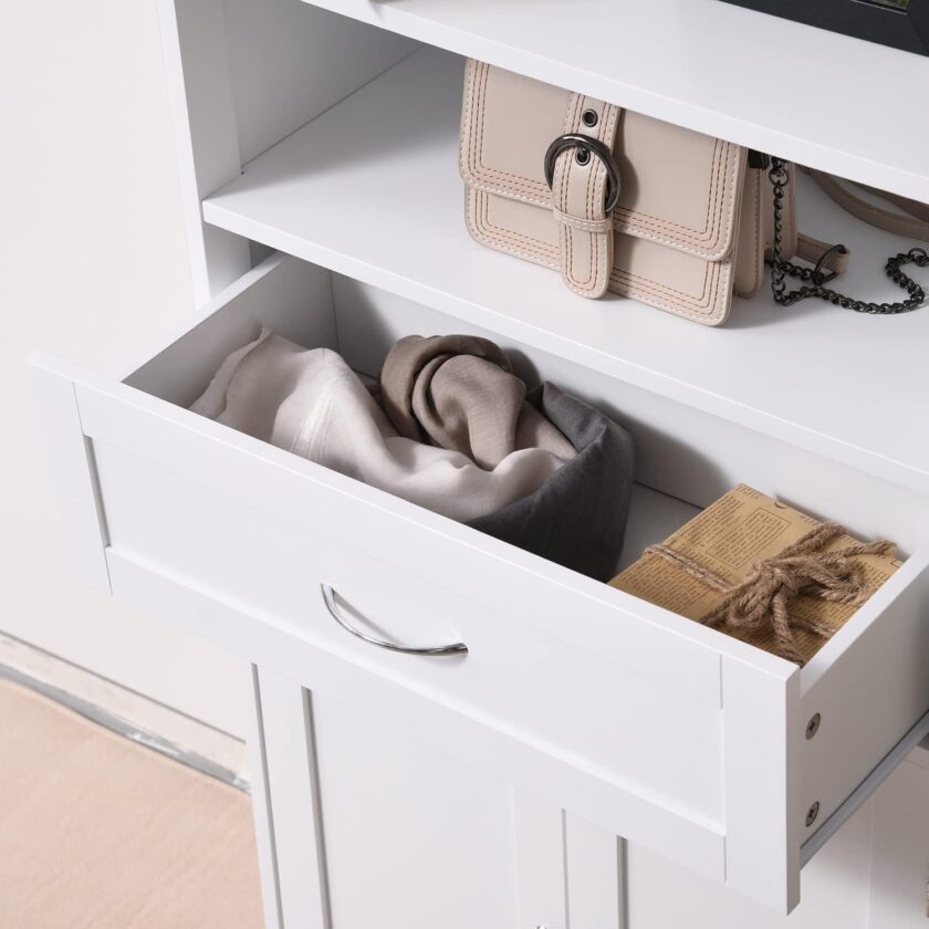 kleankin Modern Bathroom Floor Cabinet, Free Standing Storage Cupboard, Linen Cabinet with Drawer and Adjustable Shelf, White - Image 9