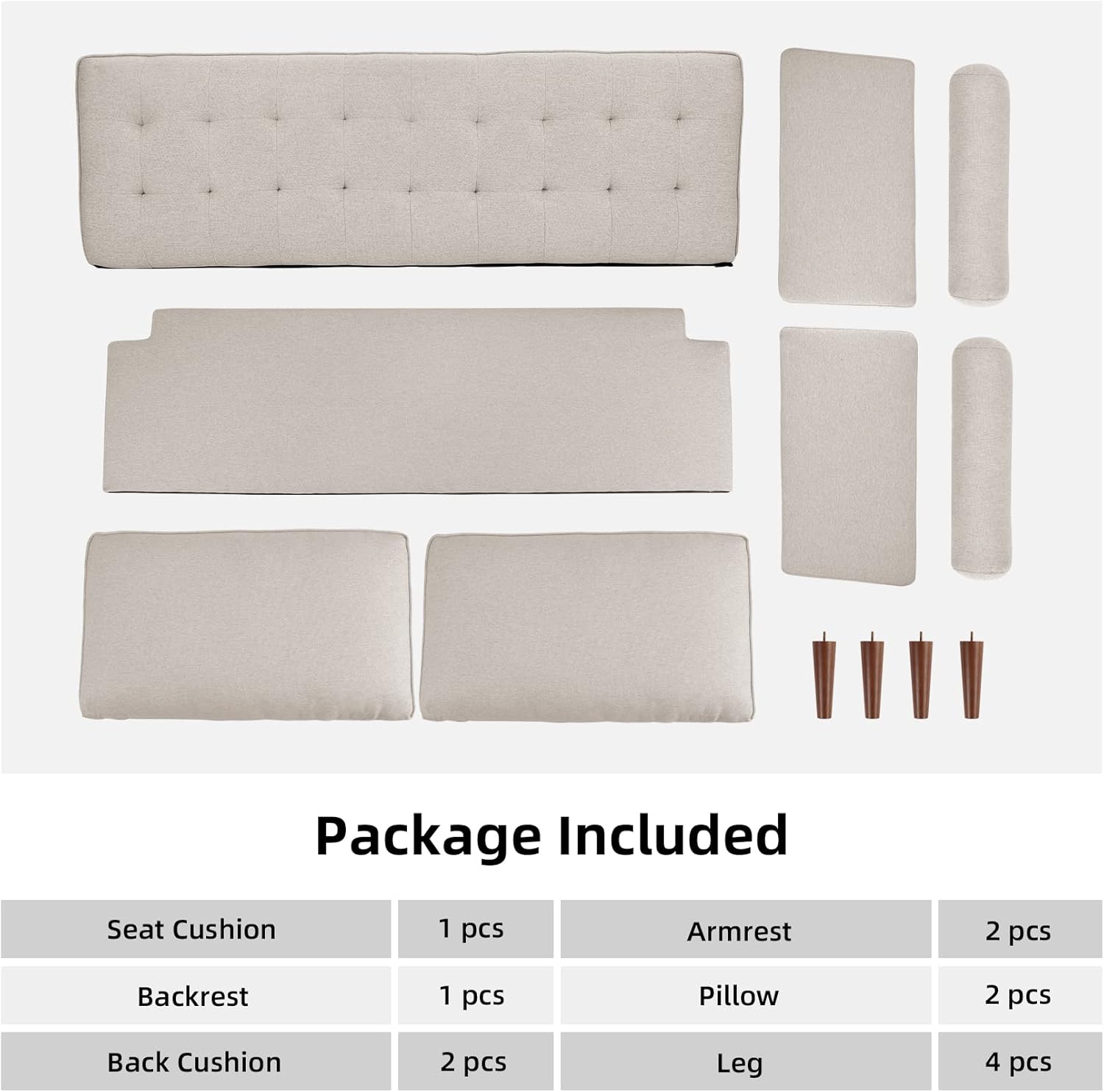 Koorlian Beige Small Couches, 68 inch Fabric Loveseat Sofa, 2 Seater Couch for Small Space, Button Tufted Seat Cushion, Square Armrest, 2 Throw Pillows, Modern Sofa for Bedroon, Living Room, Apartment - Image 7