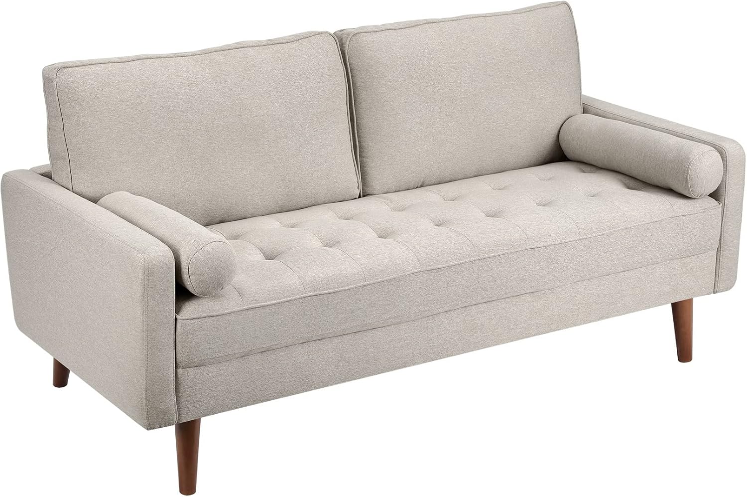 Koorlian Beige Small Couches, 68 inch Fabric Loveseat Sofa, 2 Seater Couch for Small Space, Button Tufted Seat Cushion, Square Armrest, 2 Throw Pillows, Modern Sofa for Bedroon, Living Room, Apartment