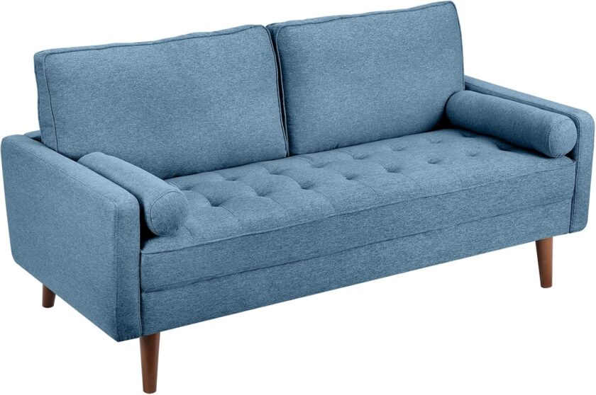 Koorlian Beige Small Couches, 68 inch Fabric Loveseat Sofa, 2 Seater Couch for Small Space, Button Tufted Seat Cushion, Square Armrest, 2 Throw Pillows, Modern Sofa for Bedroon, Living Room, Apartment - Image 8