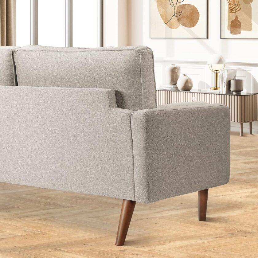 Koorlian Beige Small Couches, 68 inch Fabric Loveseat Sofa, 2 Seater Couch for Small Space, Button Tufted Seat Cushion, Square Armrest, 2 Throw Pillows, Modern Sofa for Bedroon, Living Room, Apartment - Image 6