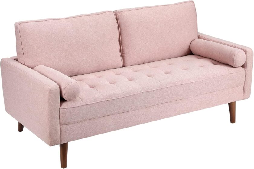 Koorlian Beige Small Couches, 68 inch Fabric Loveseat Sofa, 2 Seater Couch for Small Space, Button Tufted Seat Cushion, Square Armrest, 2 Throw Pillows, Modern Sofa for Bedroon, Living Room, Apartment - Image 9