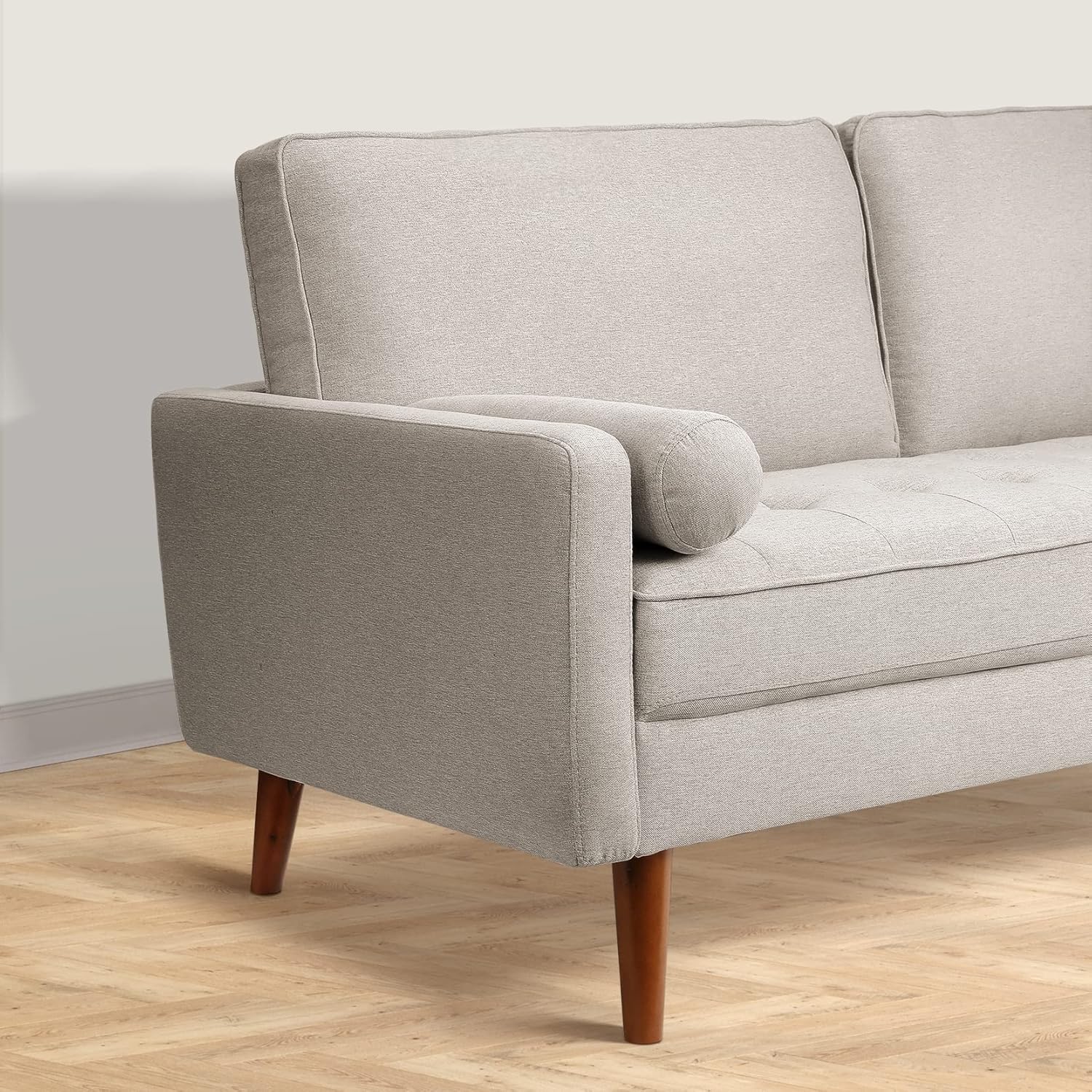 Koorlian Beige Small Couches, 68 inch Fabric Loveseat Sofa, 2 Seater Couch for Small Space, Button Tufted Seat Cushion, Square Armrest, 2 Throw Pillows, Modern Sofa for Bedroon, Living Room, Apartment - Image 5