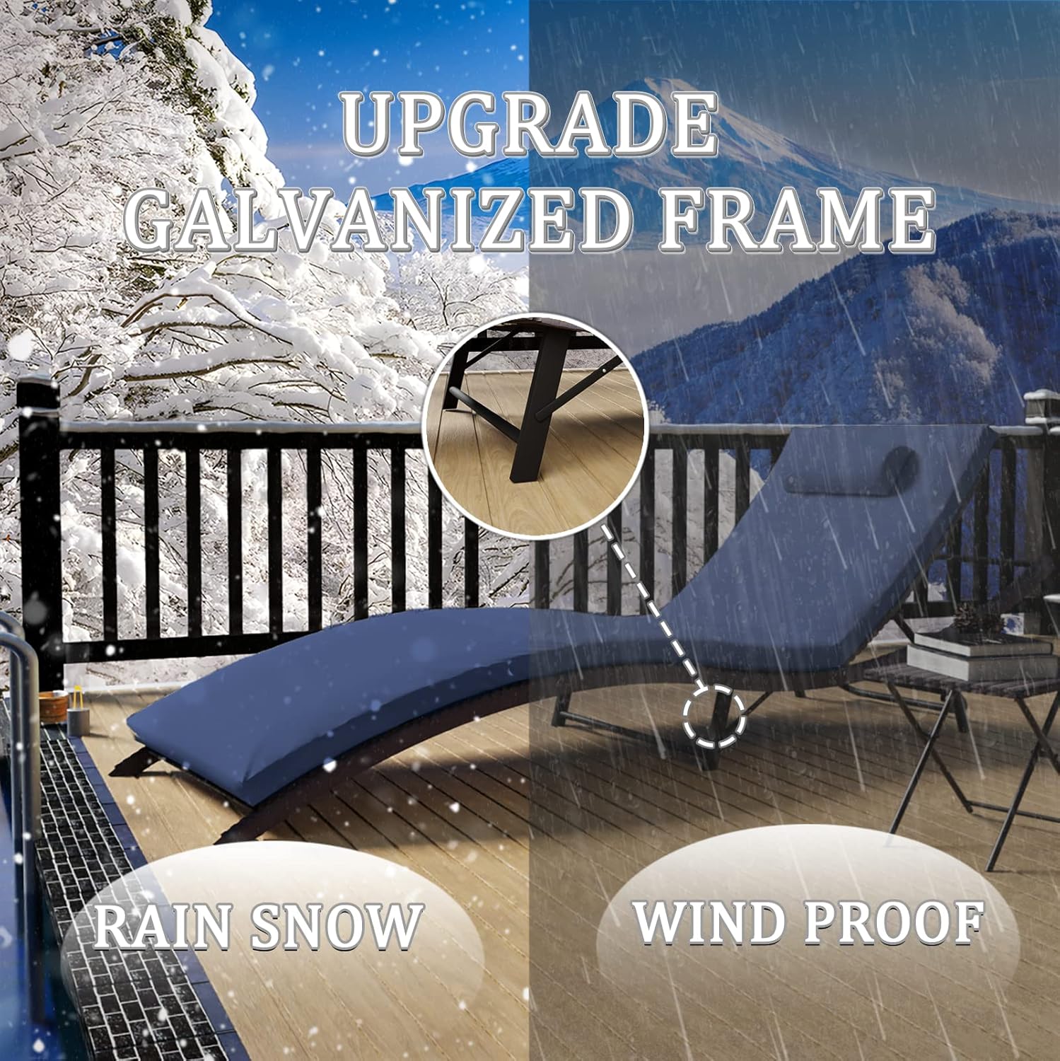 Kullavik Lounge Chair for Outside,3 Pieces Chaise Lounge Outdoor Folding Pool Lounge Chairs Including Table Rattan Patio Furniture Set,Navy Blue - Image 5