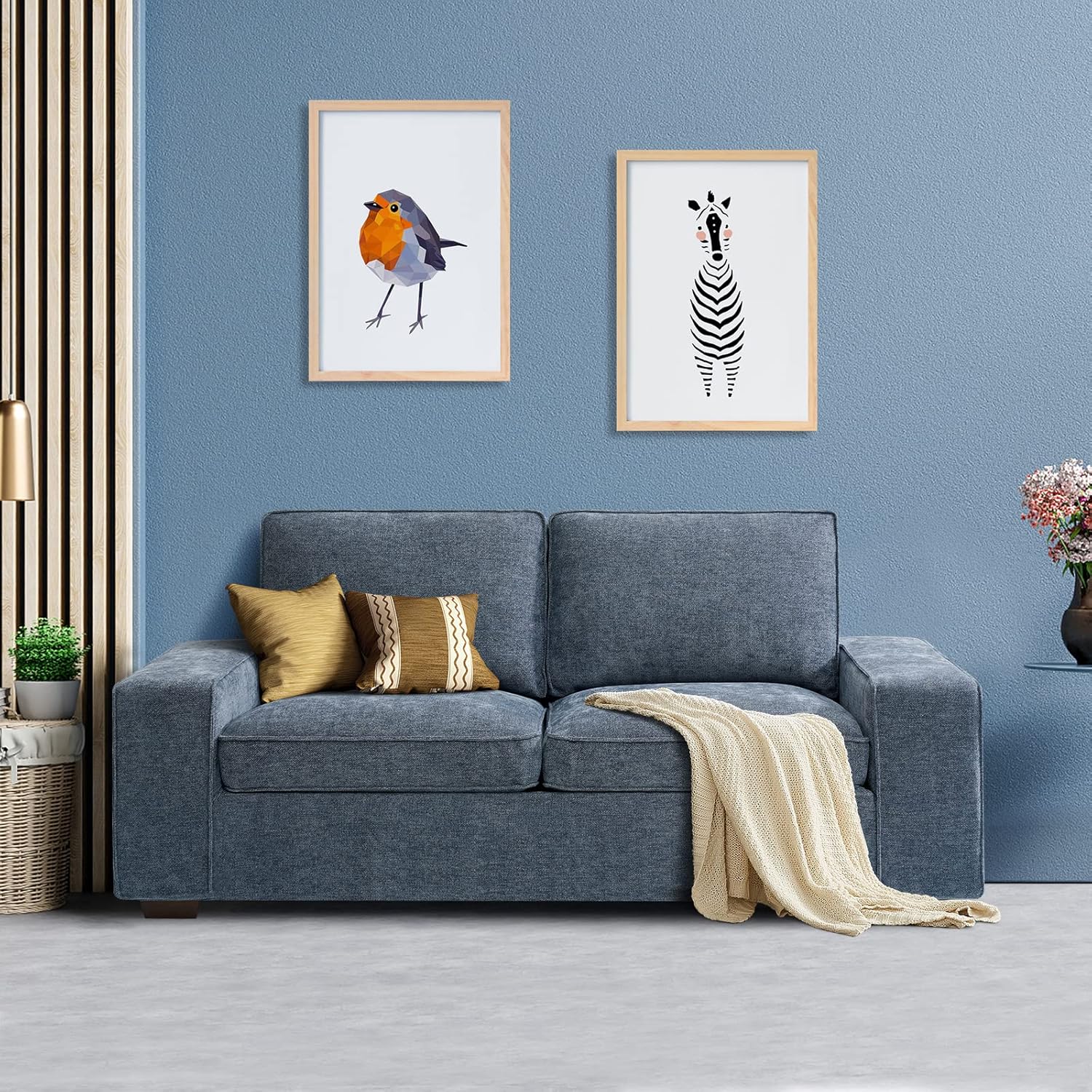 LEISLAND 88.58" Modern Sofas Couches for Living Room, Chenille Deep Seat Sofas & couches with Square Armrest, Removable Low-Back Sofa Cushion and Detachable Sofa Cover\/Easy to Install(Blue) - Image 9