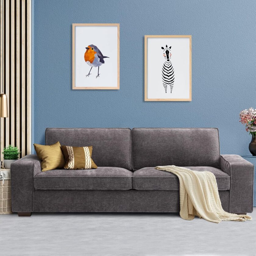 LEISLAND 88.58" Modern Sofas Couches for Living Room, Chenille Deep Seat Sofas & couches with Square Armrest, Removable Low-Back Sofa Cushion and Detachable Sofa Cover\/Easy to Install(Blue) - Image 15