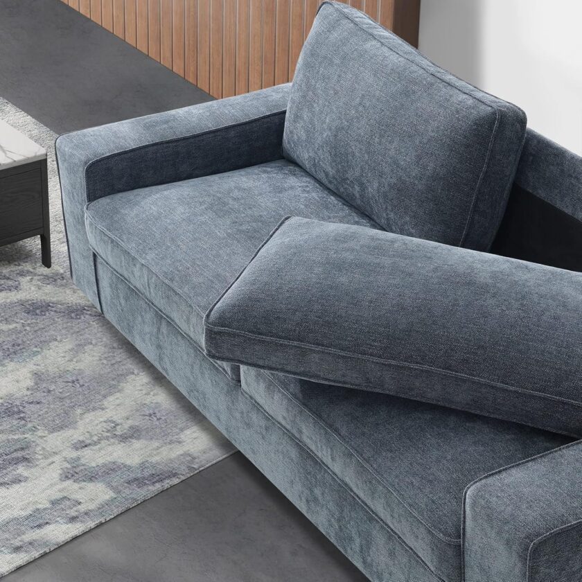LEISLAND 88.58" Modern Sofas Couches for Living Room, Chenille Deep Seat Sofas & couches with Square Armrest, Removable Low-Back Sofa Cushion and Detachable Sofa Cover\/Easy to Install(Blue) - Image 8