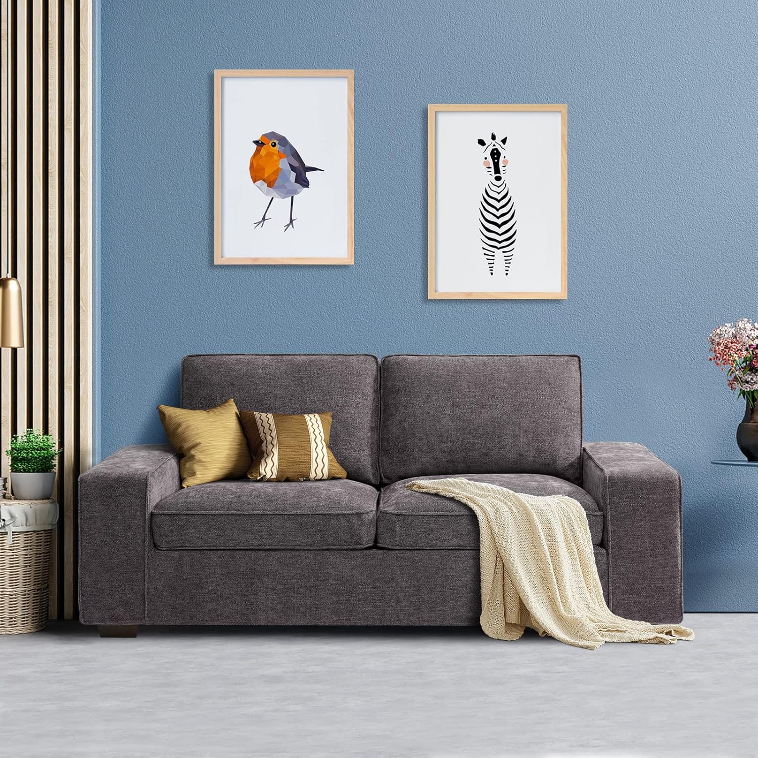 LEISLAND 88.58" Modern Sofas Couches for Living Room, Chenille Deep Seat Sofas & couches with Square Armrest, Removable Low-Back Sofa Cushion and Detachable Sofa Cover\/Easy to Install(Blue) - Image 14