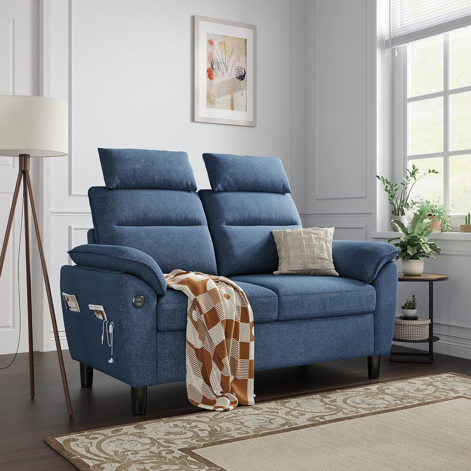 LINSY HOME Loveseat Sofa, Small Sofa with 2 USB Charging Ports and Side Pockets, 2 Seat Loveseat Couch for Small Spaces, Living Room, Cushion Covers Removable, Tool-Free Assembly, Dark Grey - Image 8