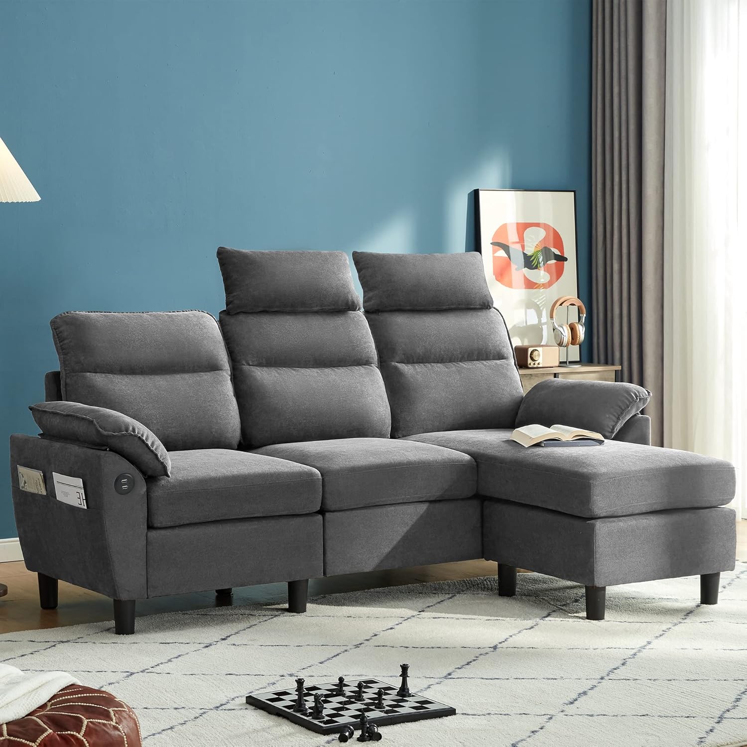 LINSY HOME Loveseat Sofa, Small Sofa with 2 USB Charging Ports and Side Pockets, 2 Seat Loveseat Couch for Small Spaces, Living Room, Cushion Covers Removable, Tool-Free Assembly, Dark Grey - Image 11