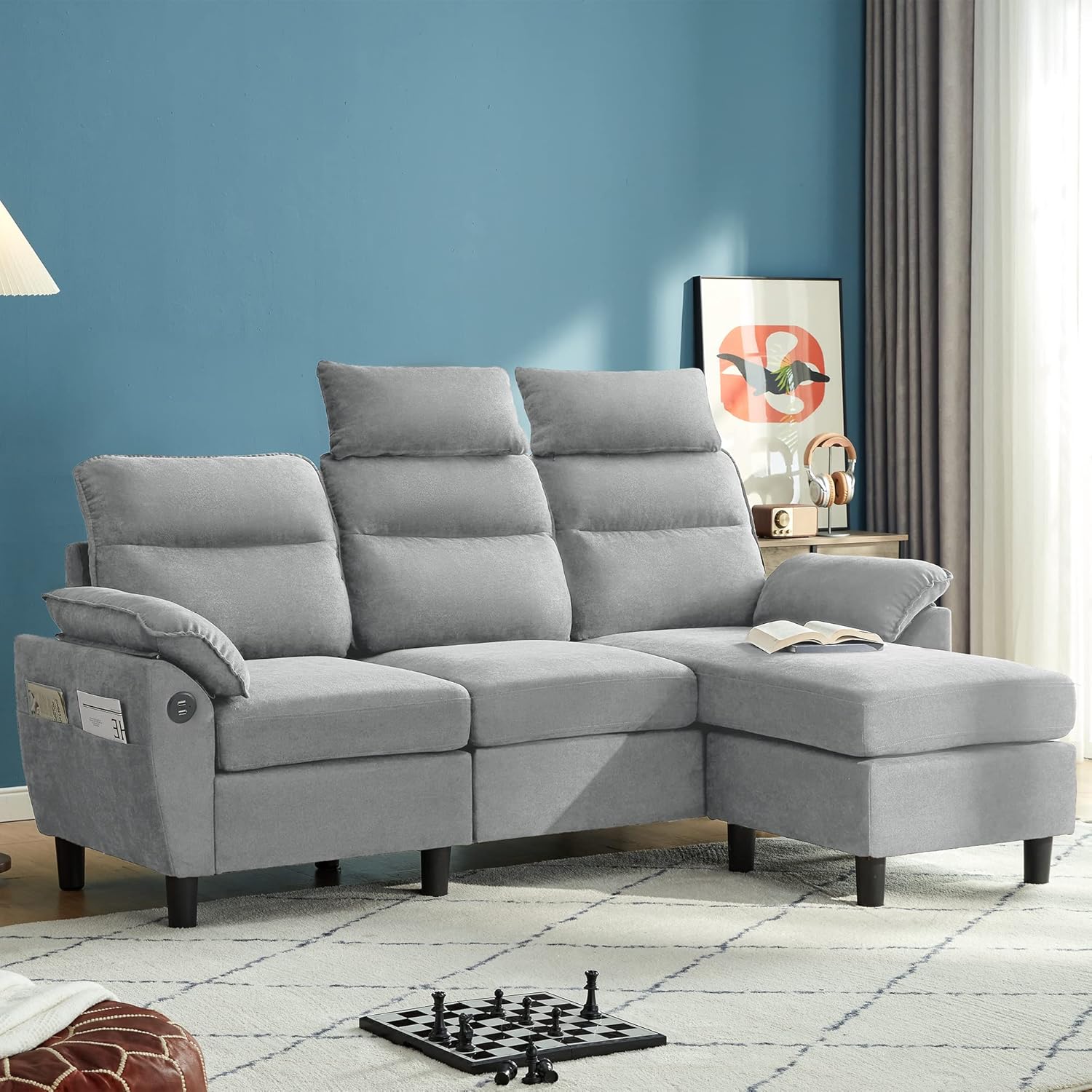 LINSY HOME Loveseat Sofa, Small Sofa with 2 USB Charging Ports and Side Pockets, 2 Seat Loveseat Couch for Small Spaces, Living Room, Cushion Covers Removable, Tool-Free Assembly, Dark Grey - Image 10