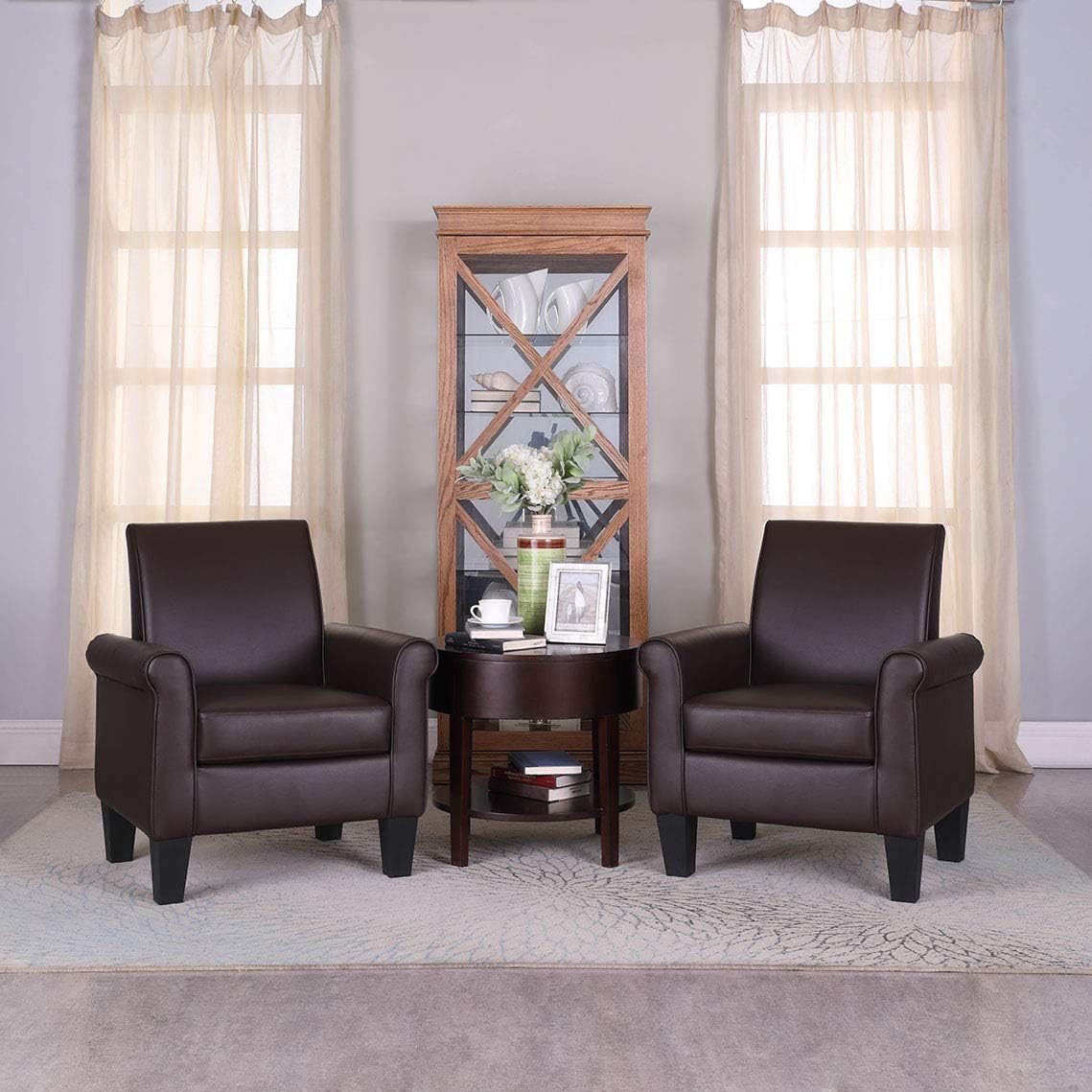 Lohoms Modern Faux Leather Accent Chair Upholstered Living Room Arm Chairs Comfy Single Sofa Chair Black - Image 8