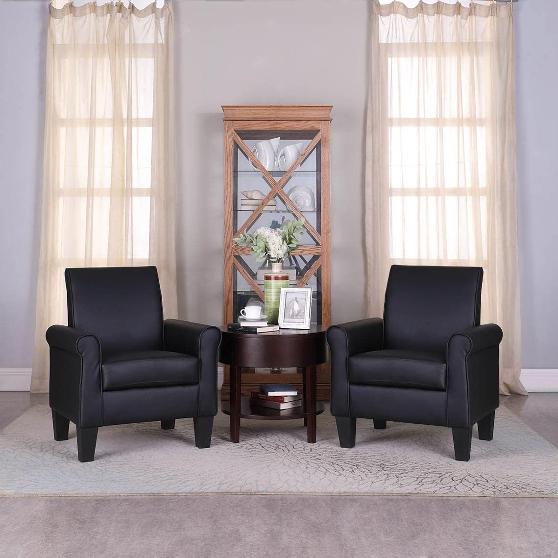 Lohoms Modern Faux Leather Accent Chair Upholstered Living Room Arm Chairs Comfy Single Sofa Chair Black - Image 11