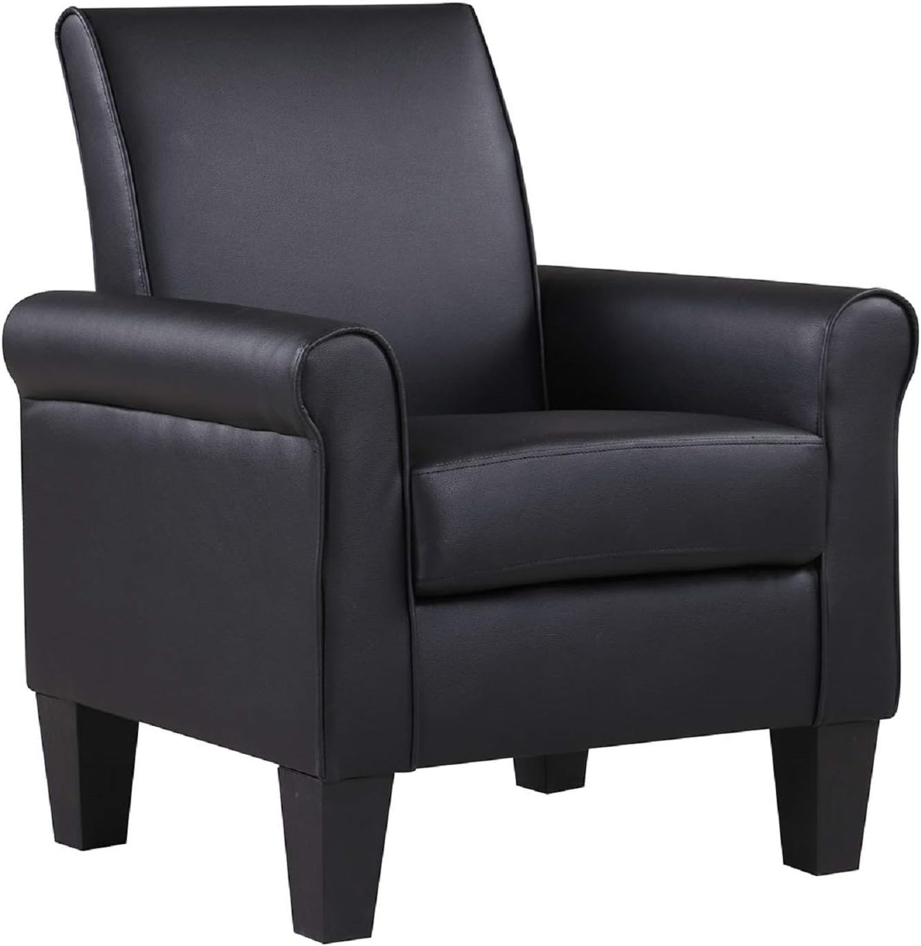 Lohoms Modern Faux Leather Accent Chair Upholstered Living Room Arm Chairs Comfy Single Sofa Chair Black - Image 4