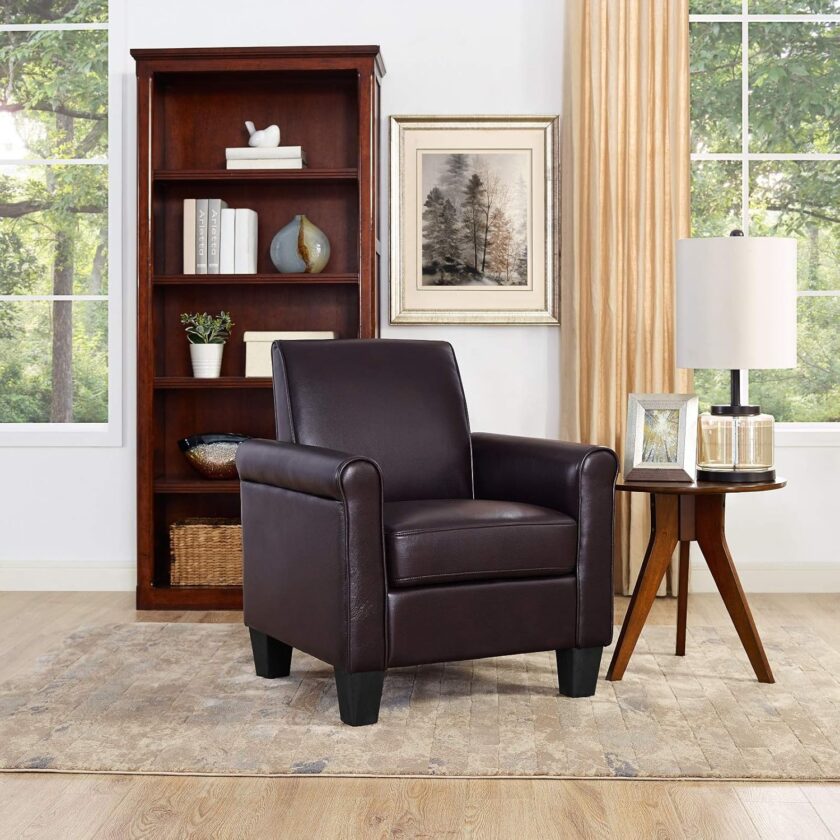 Lohoms Modern Faux Leather Accent Chair Upholstered Living Room Arm Chairs Comfy Single Sofa Chair Black - Image 9