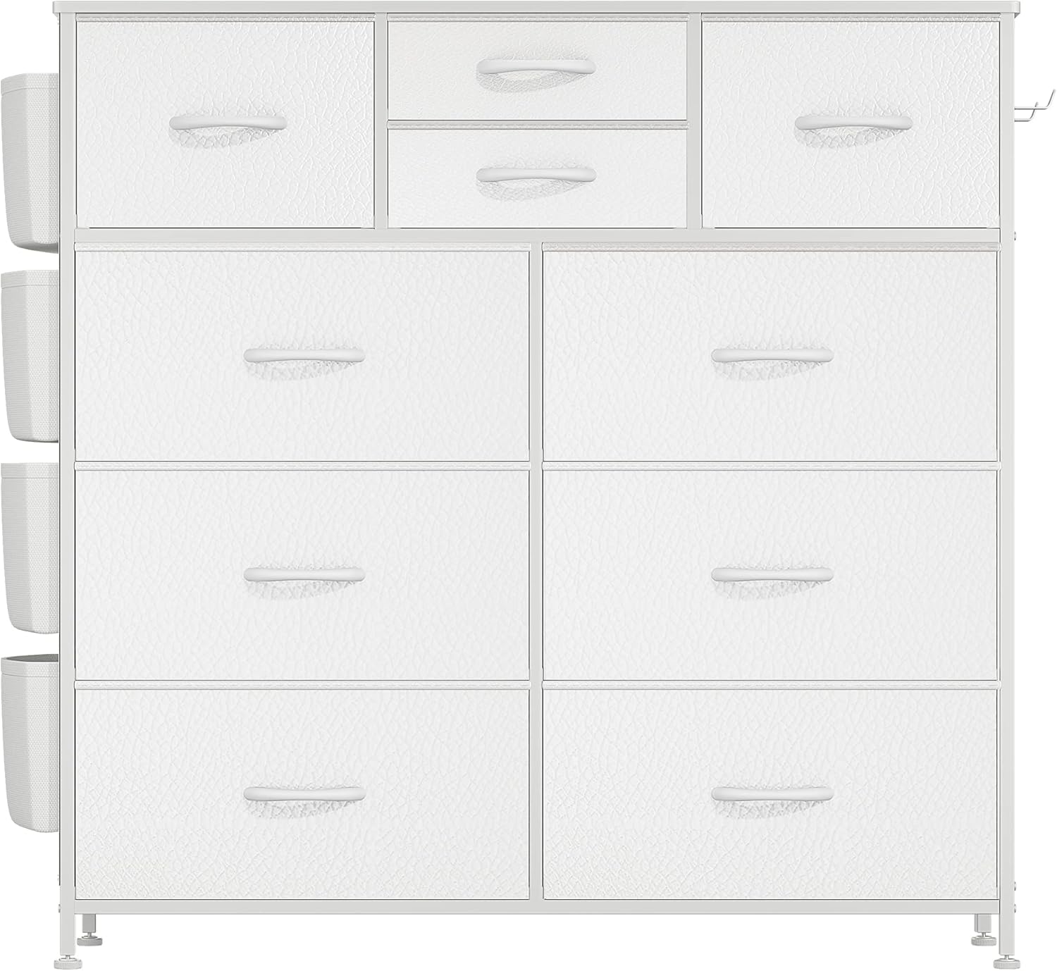Lulive 10 Drawer Dresser, Chest of Drawers for Bedroom with Side Pockets and Hooks, PU Storage Dresser, Sturdy Steel Frame, Wood Top, Organizer Unit for Nursery, Hallway, Closet (White) - Image 8